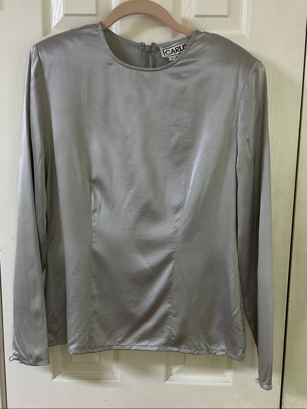 Carlisle Light Silver 100% Silk Long Sleeve Blouse